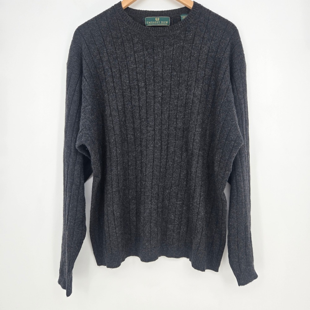 100% Cashmere Vintage Mens XL Gray Two Ply Sweater Preppy Old Money Quiet Luxury